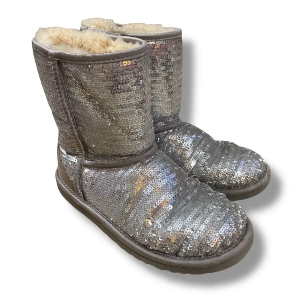 UGG Classic Short Silver Sequin Sparkle Boots